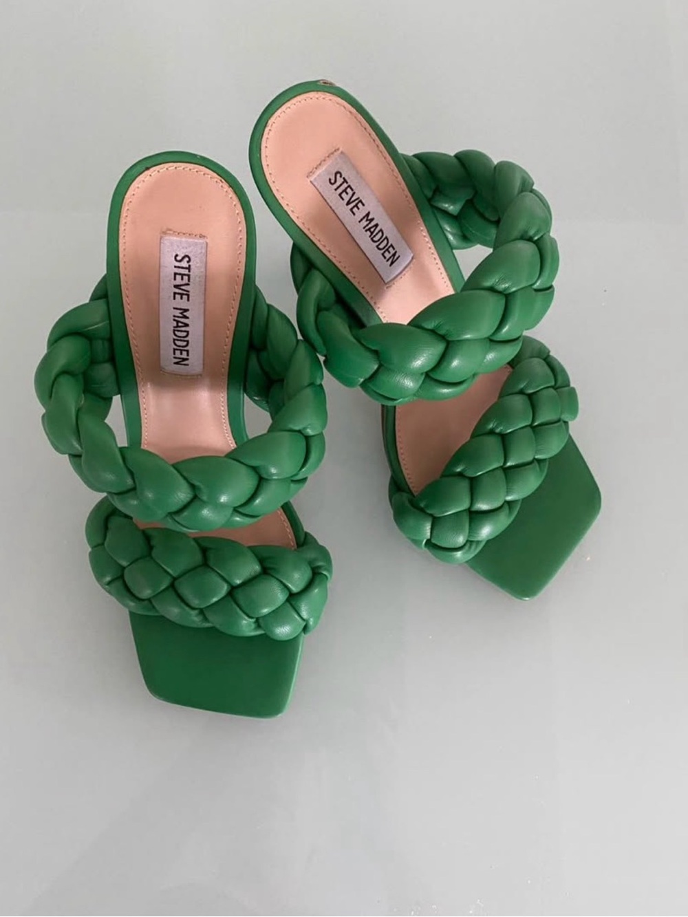 Steve Madden Green Braided Double-Strap Heeled Slides